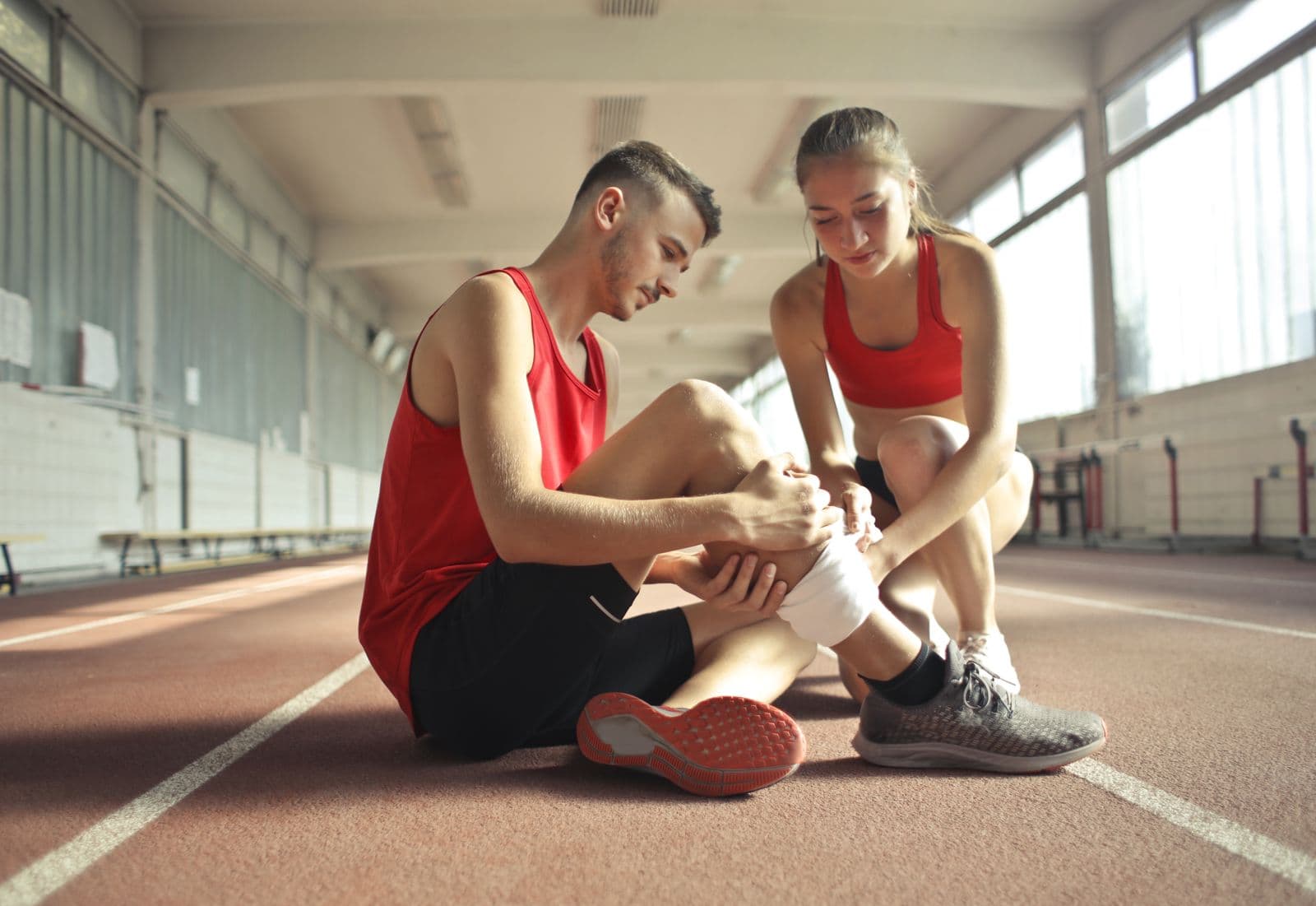 Athlete having their ankle and lower leg taped